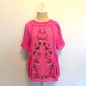 Umgee Pink Floral Embroidered Blouse